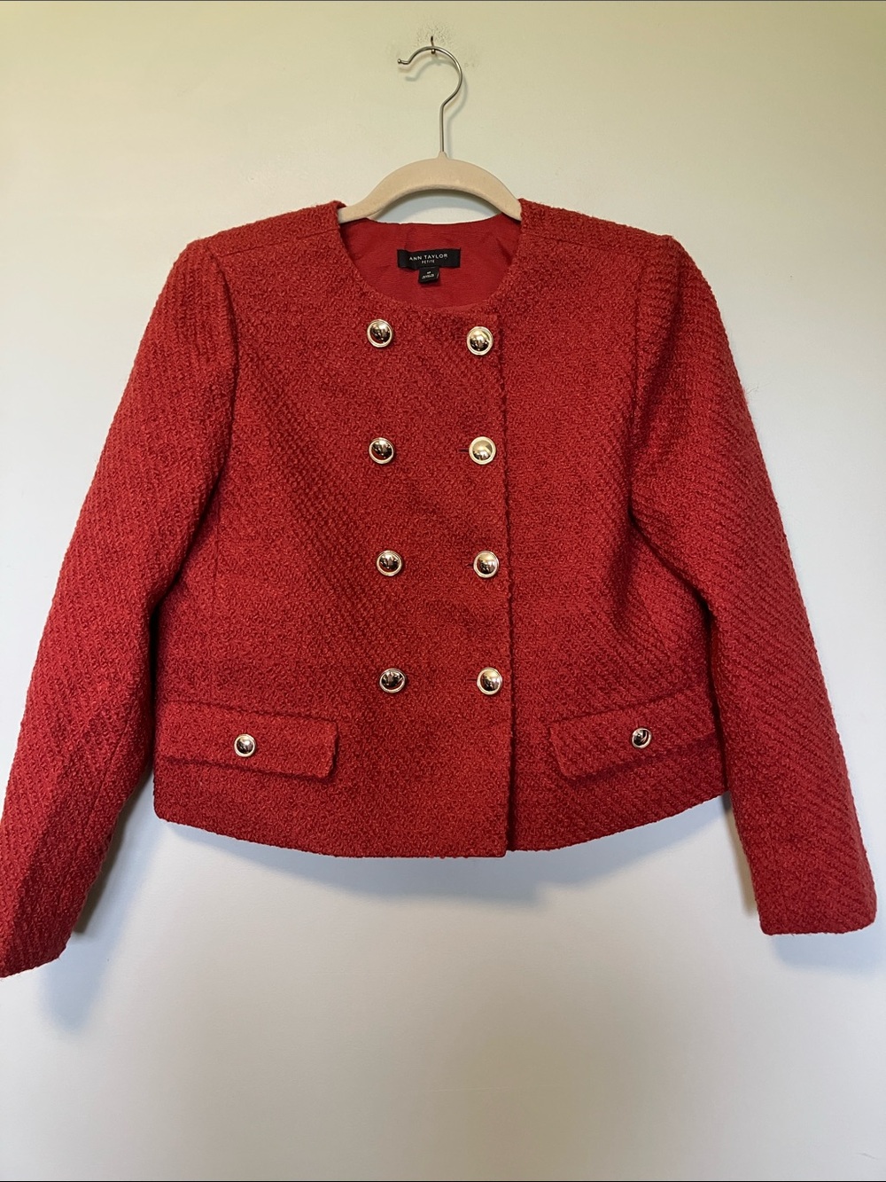 Ann Taylor Rust Double-Breasted Textured Jacket